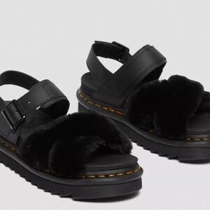 Dr. Martens Black Faux Fur Sandals Voss II